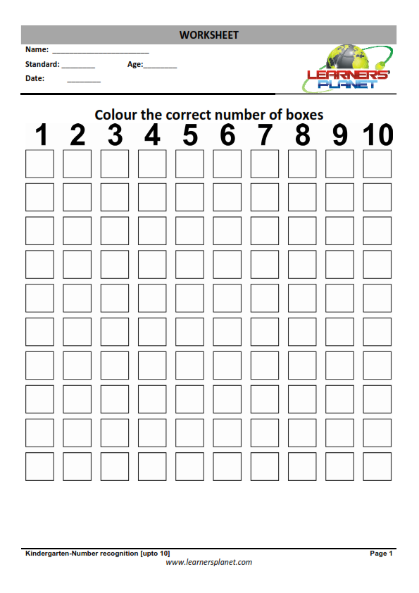 Counting worksheets for preschool and kindergarten-Colour the correct number of boxes